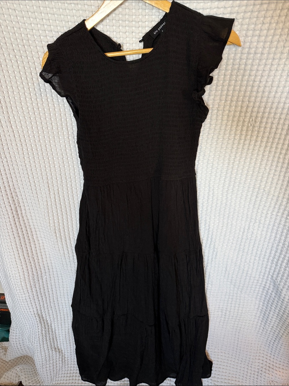 Blu Pepper Black Flutter Sleeve Midi Dress